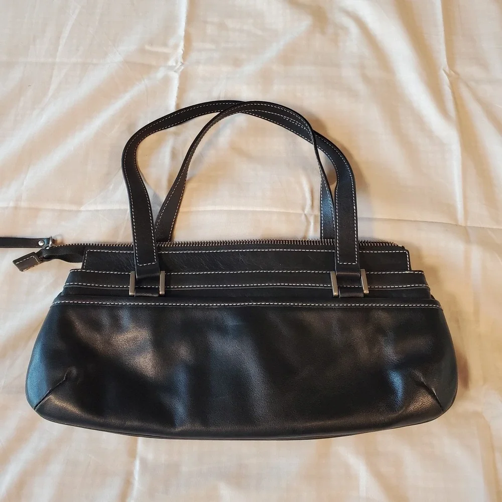 lauren ralph LRL Bag satchel handbag Black Turn Key Lock Top Handles Purse‎ Vtg